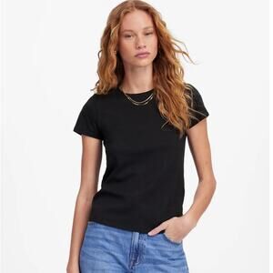 Madewell Essential Slim Tee WMNS L Black Lightweight Cotton Stretch Short Sleeve